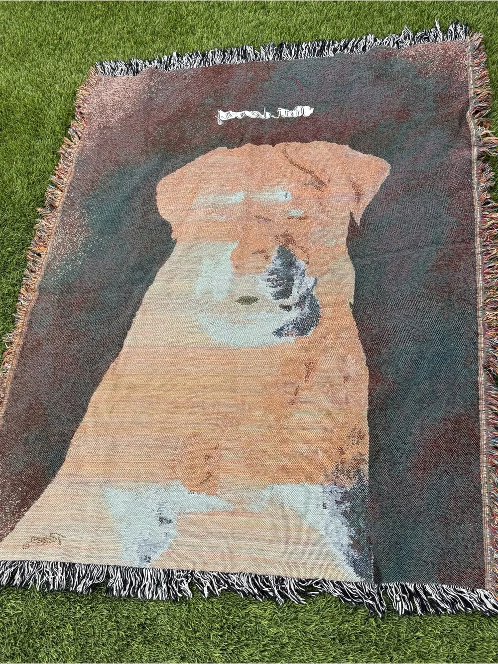 Vintage Rottweiler Dog Woven Tapestry Throw Blanket Fringed 58x46 Signed Pakel